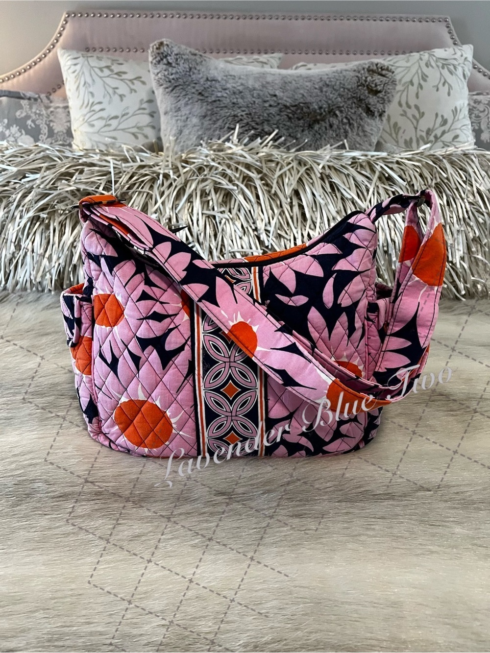 VERA BRADLEY Loves Me 2010 On The Go Crossbody Commuter Y2K Daisy Pink Navy USA